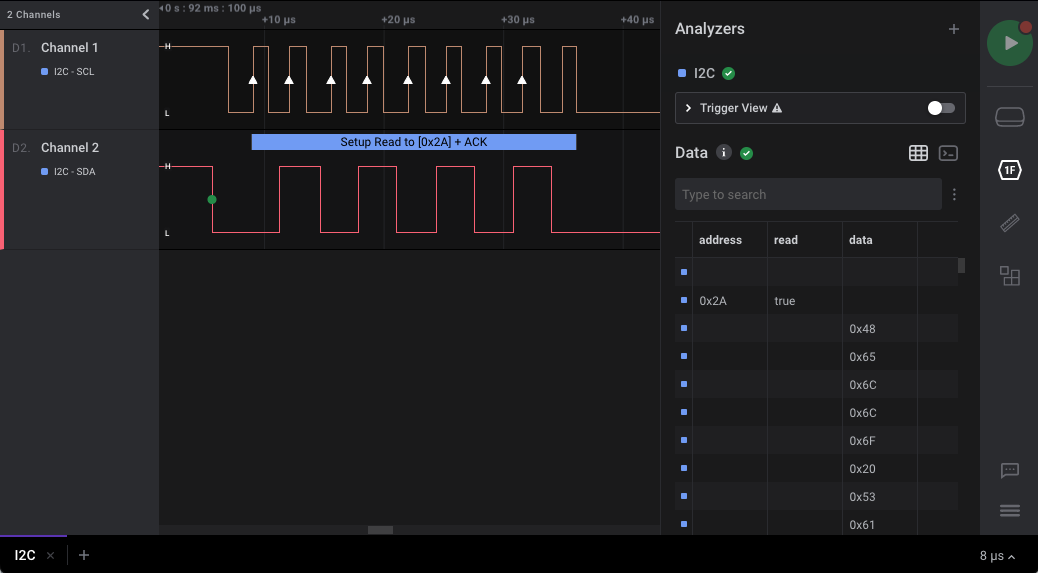 I2C decoded with 7-bit addresses