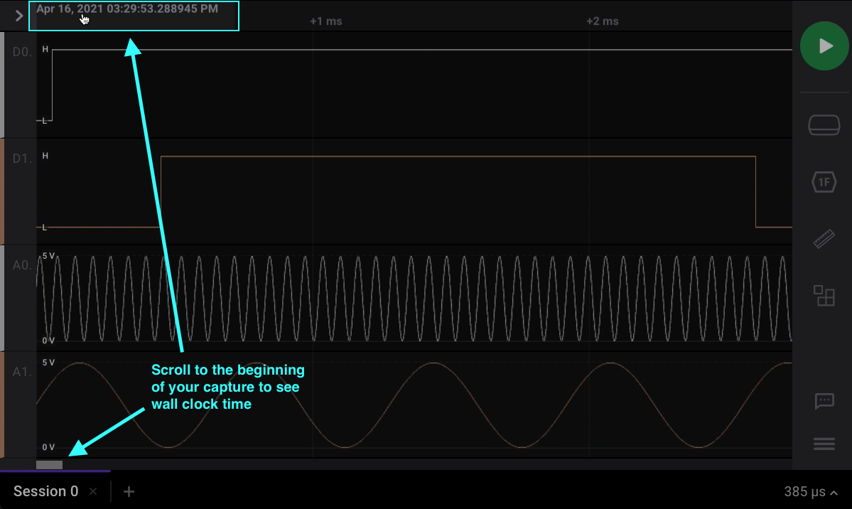 Scroll to the beginning of capture to see Wall Clock Time