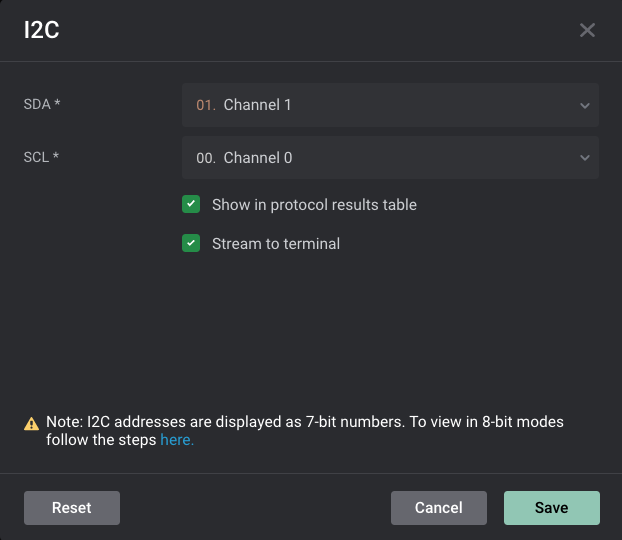 I2C Analyzer Settings