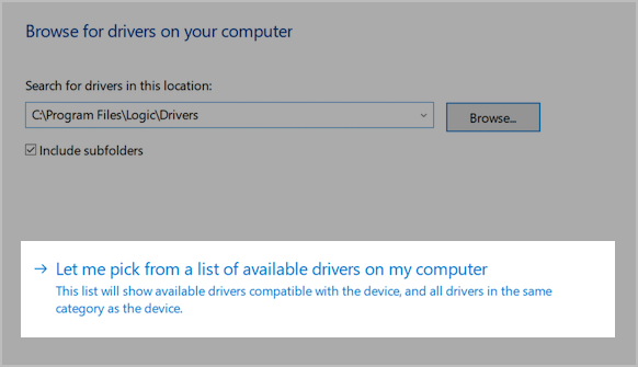 Let me pick from a list of device drivers on my computer