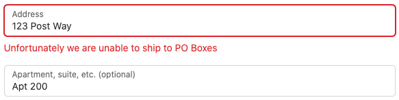 PO Box Error Message